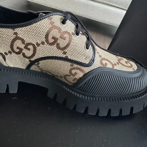 New Gucci Maxi GG Supreme Canvas Men Lace-Up Shoes - Picture 4 of 12
